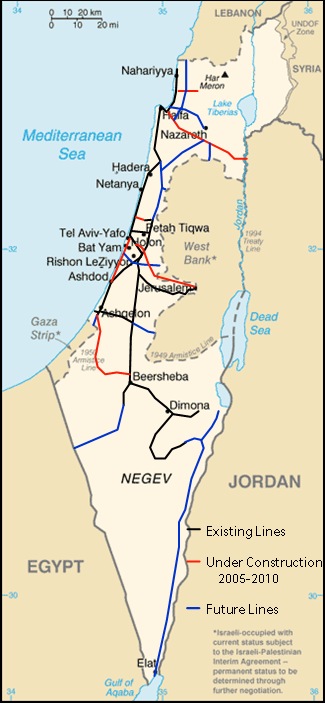 Eine detaillierte Karte von Israel und Palästina, die Städte, Flüsse und andere geografische Merkmale zeigt, mit Text und Linien, die das Ausmaß des Konflikts zwischen den beiden Ländern angeben.