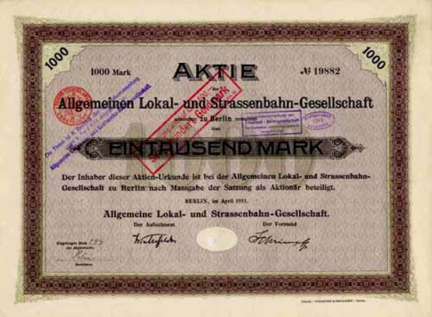 Ein altes deutsches Wertpapier, das von der deutschen Regierung ausgegeben wurde und bedruckten Text sowie handgeschriebene Zahlen enthält.