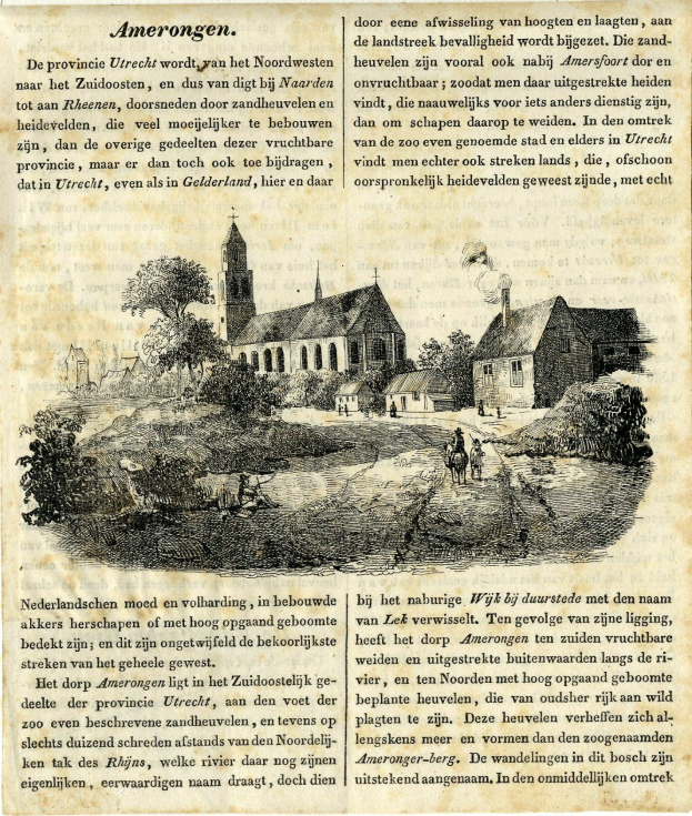 Ein altes Buchcover mit einer Dorfillustration, die Häuser, Bäume und Menschen zeigt, sowie gedruckten Text.