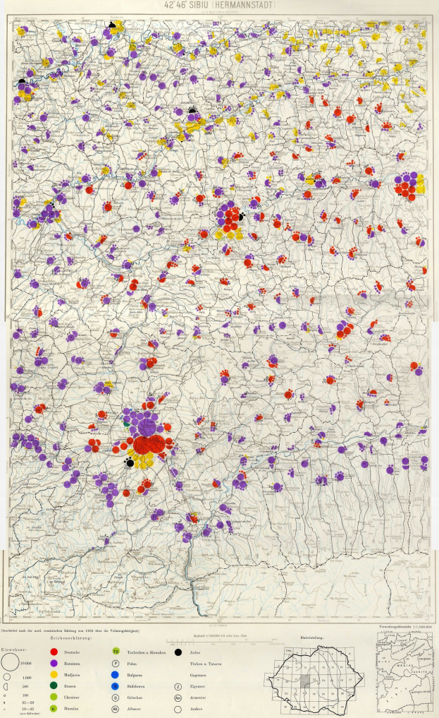 Ein Plakat, das eine Deutschlandkarte mit bunten Punkten zeigt, die die Bevölkerungsverteilung darstellen, und Text am unteren Rand.