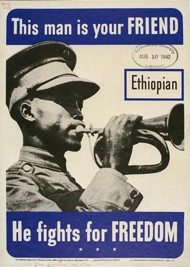 Ein Plakat mit einem Mann und der Aufschrift "DAS IST DEIN FREUND" oben und "ER KÄMPFT FÜR FREIHEIT" unten.