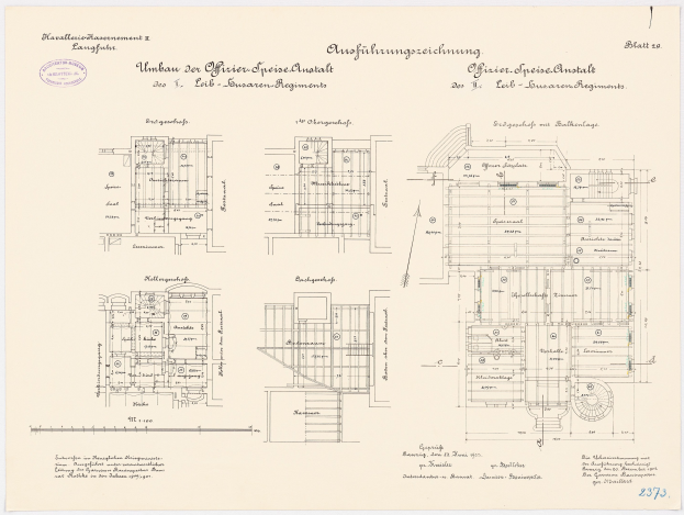 Schwarz-weißer architektonischer Grundriss des ehemaligen Büro des deutschen Kanzlers, zeigt detaillierte Layout und Textanmerkungen.