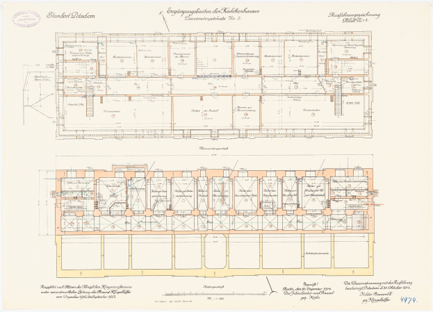 Ein detaillierter Grundrissplan des Stadtplatz-Gebäudes in Dresden, Deutschland, mit zahlreichen Räumen und begleitendem Text zur Beschreibung des Layouts.
