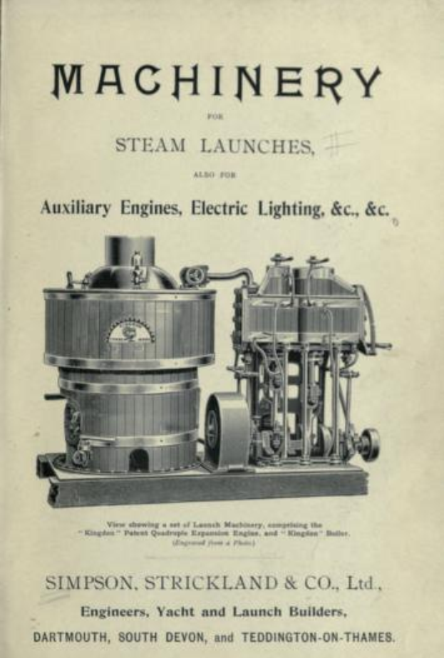 Ein altes Buchcover mit einer detaillierten Illustration einer Dampfmaschine und dem Text "Maschinen fur Dampfboote, auch fur Hilfsmaschinen, Elektrobeleuchtung & C."