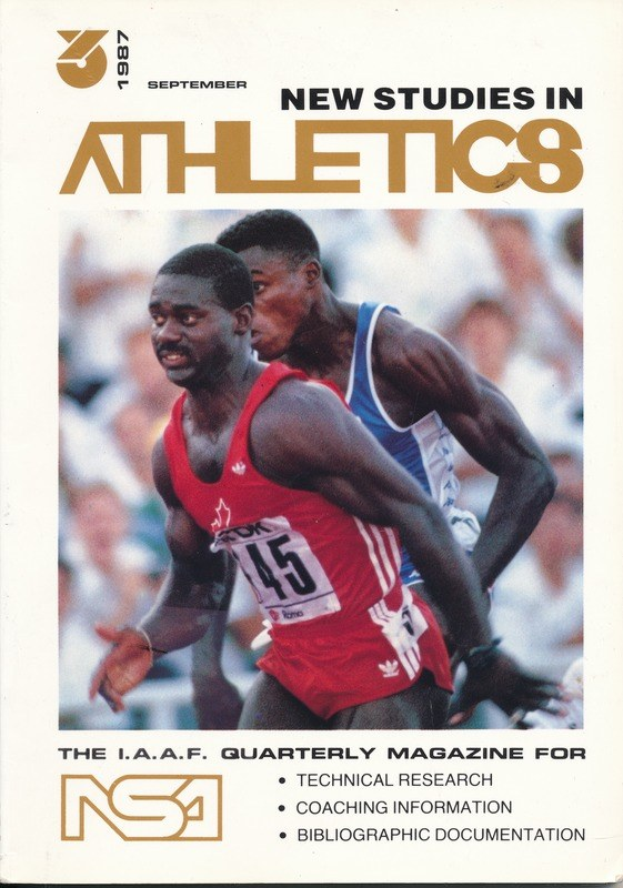 Titelbild des Buches "New Studies in Athletics September 1987" mit zwei Personen auf dem Cover.