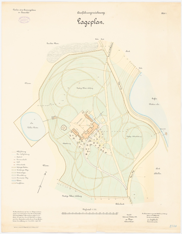 Ausführlicher alter Lageplan von Lageplan, Deutschland, der Straßen, Gebäude und Sehenswürdigkeiten zeigt.