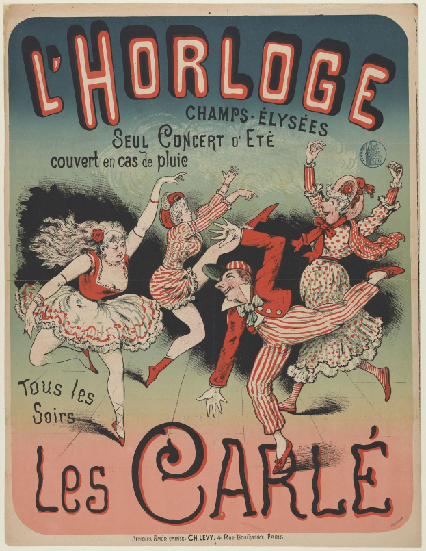 Ein farbenfrohes Konzertplakat für ein Event im Chorlage in Paris, das eine Gruppe von Menschen in bunten Kostümen mit strahlenden Gesichtern zeigt, umgeben von auffälligem Text auf einem hellgelben Hintergrund.