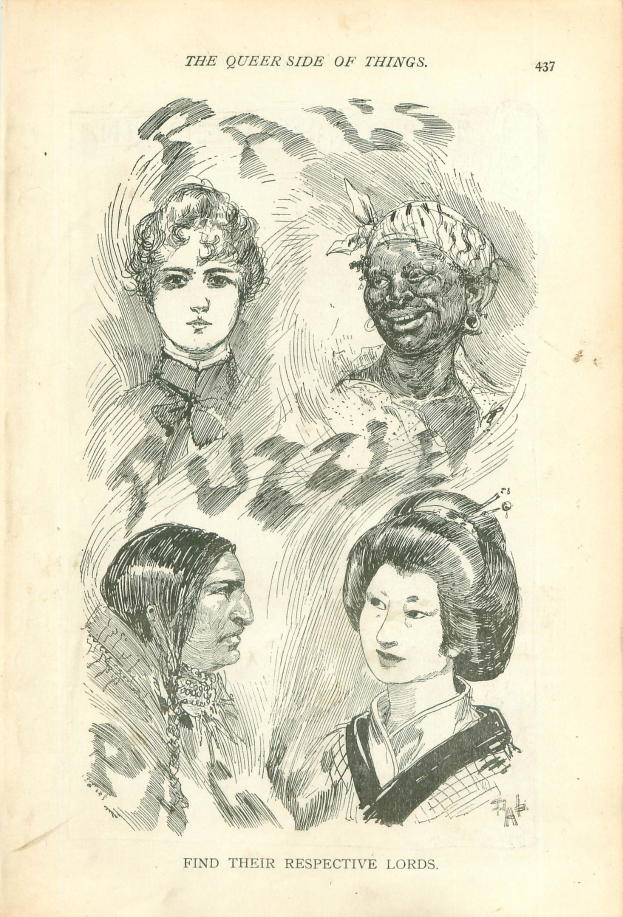 Ein altes Buch mit dem Titel "Die queer Seite der Dinge" und einer Zeichnung von vier Frauenköpfen auf dem Cover.