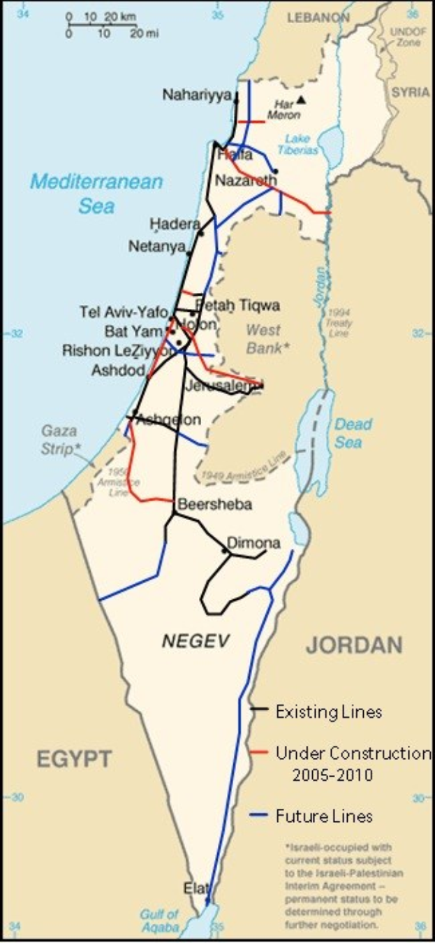 Detailierte Karte von Israel und Palästina mit Text und Linien, die Konfliktzonen anzeigen, einschließlich Städte, Flüsse und geografische Merkmale.