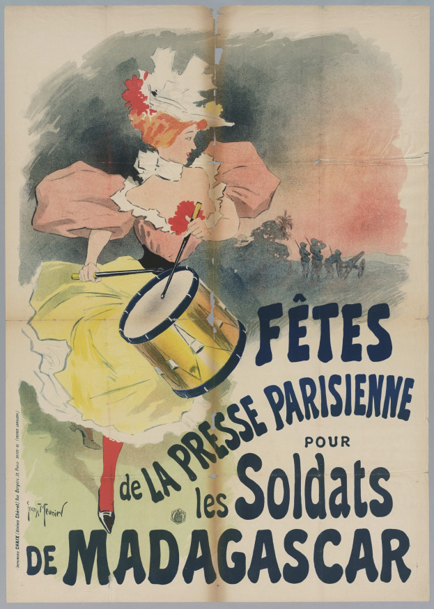 Plakat für ein Konzert in Madrid mit einem Bild einer Frau, die ein Musikinstrument spielt, und Text.