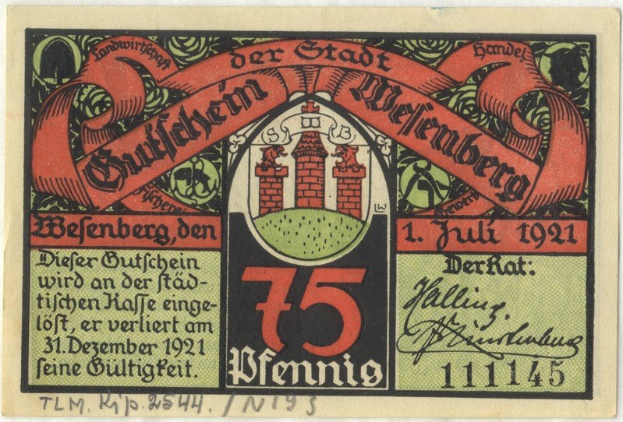 Alte deutsche Banknote mit einem Gebäude, darauf steht "Bundesliga" und es gibt ein Logo auf einem weißen Hintergrund.